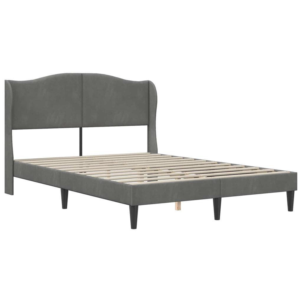 vidaXL Ramka łóżka Z zagłówkiem ciemnoszary 140 x 190 cm Welur