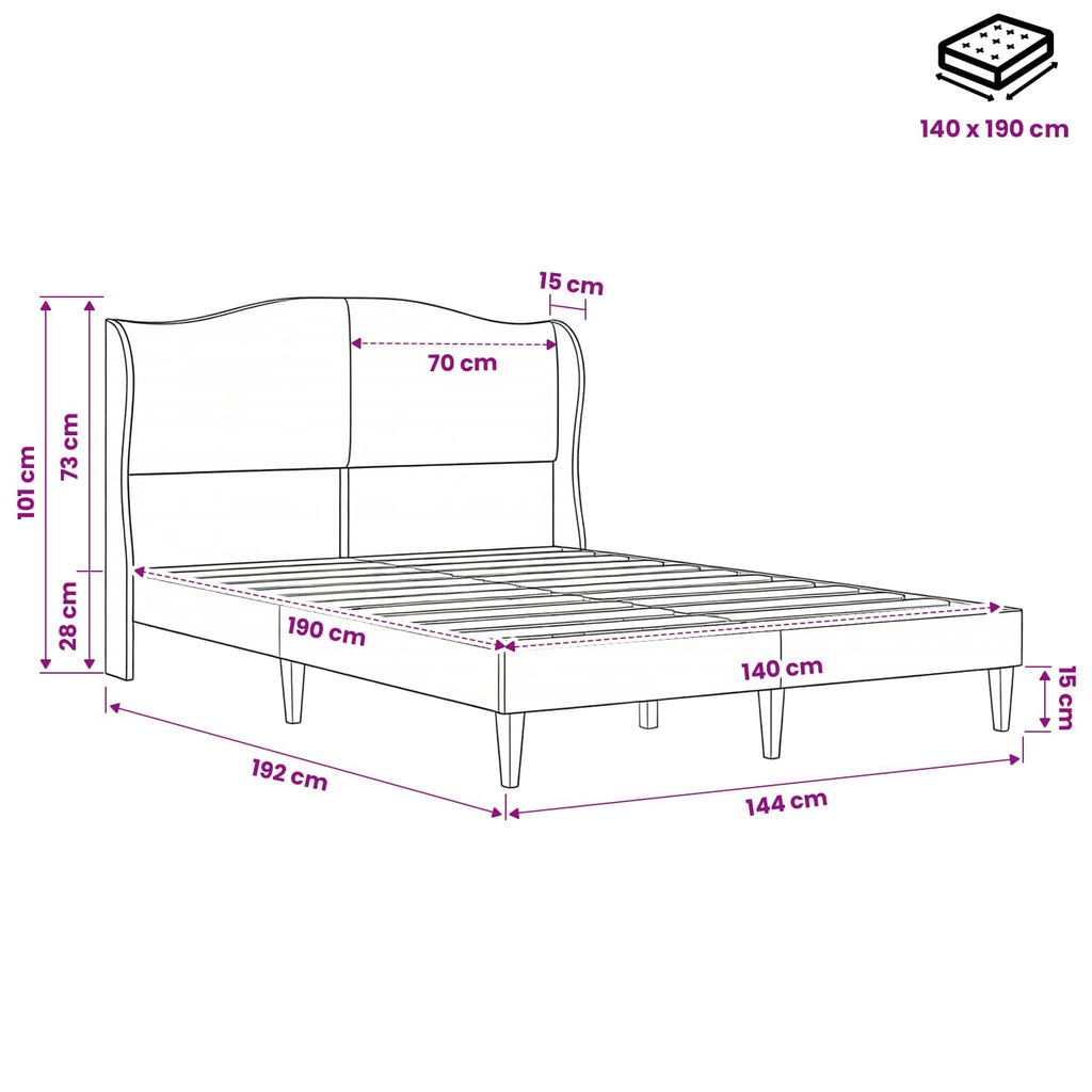 vidaXL Ramka łóżka Z zagłówkiem różowy 140 x 190 cm Welur