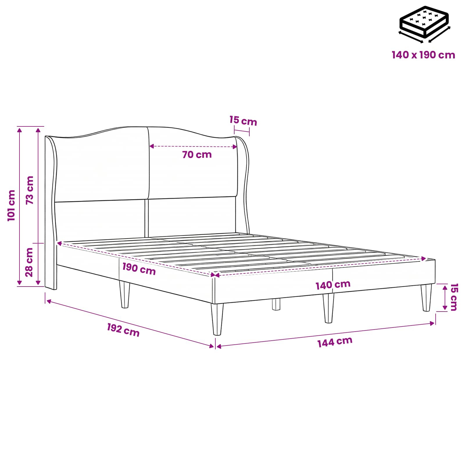 vidaXL Ramka łóżka Z zagłówkiem różowy 140 x 190 cm Welur