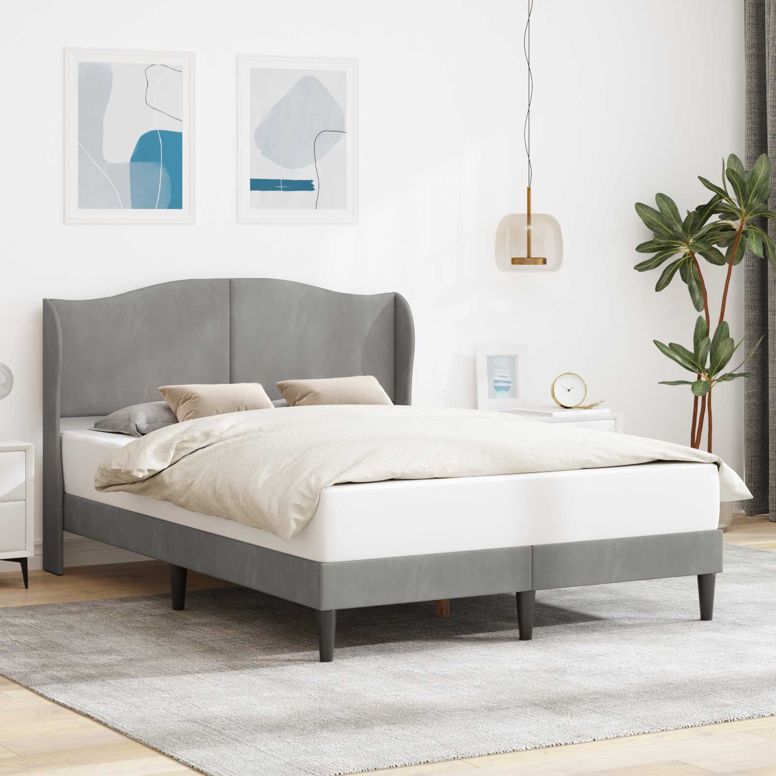 vidaXL Ramka łóżka Z zagłówkiem jasnoszary 140 x 200 cm Welur