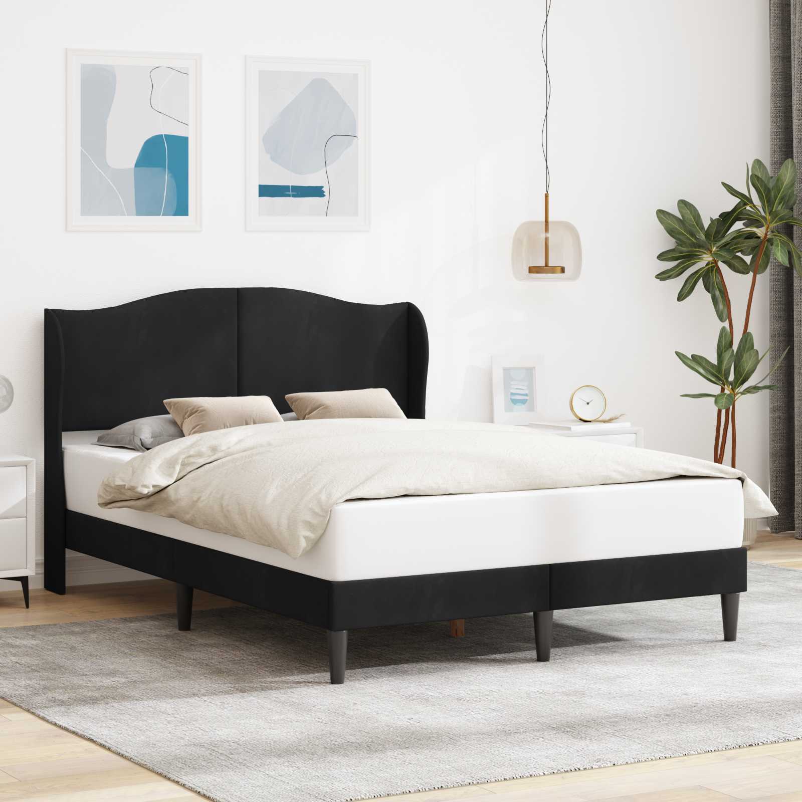 vidaXL Ramka łóżka Z zagłówkiem Czarny 140 x 200 cm Welur