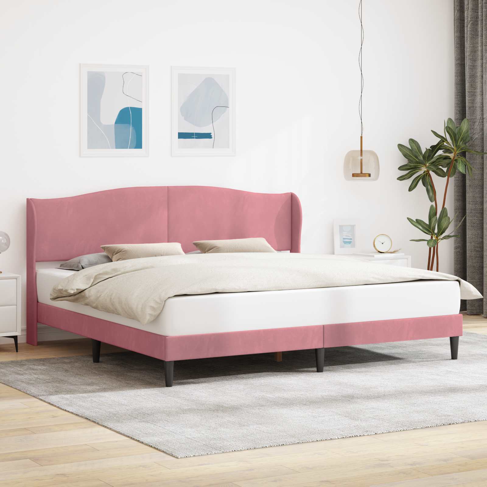 vidaXL Ramka łóżka Z zagłówkiem różowy 180 x 200 cm Welur