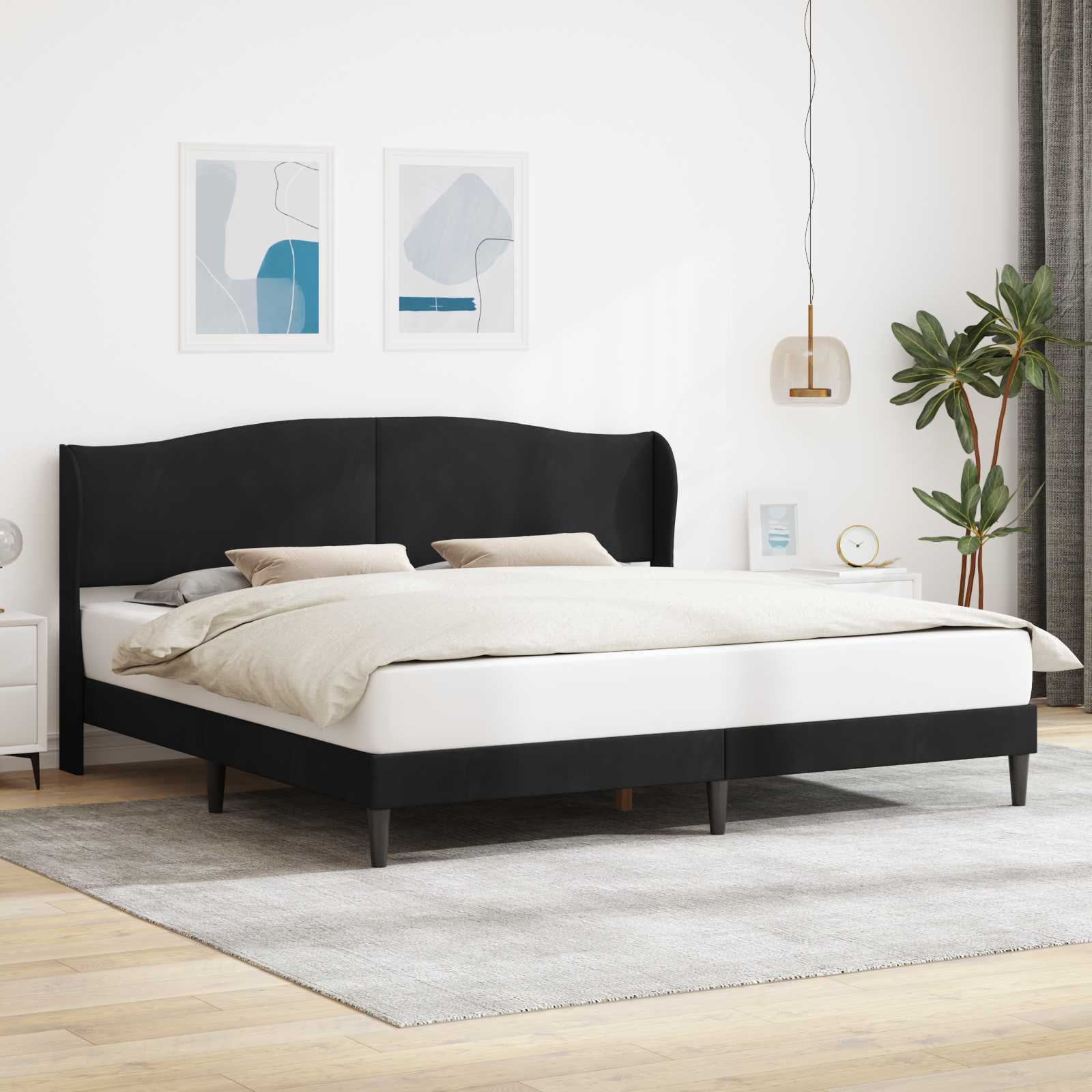 vidaXL Ramka łóżka Z zagłówkiem Czarny 180 x 200 cm Welur