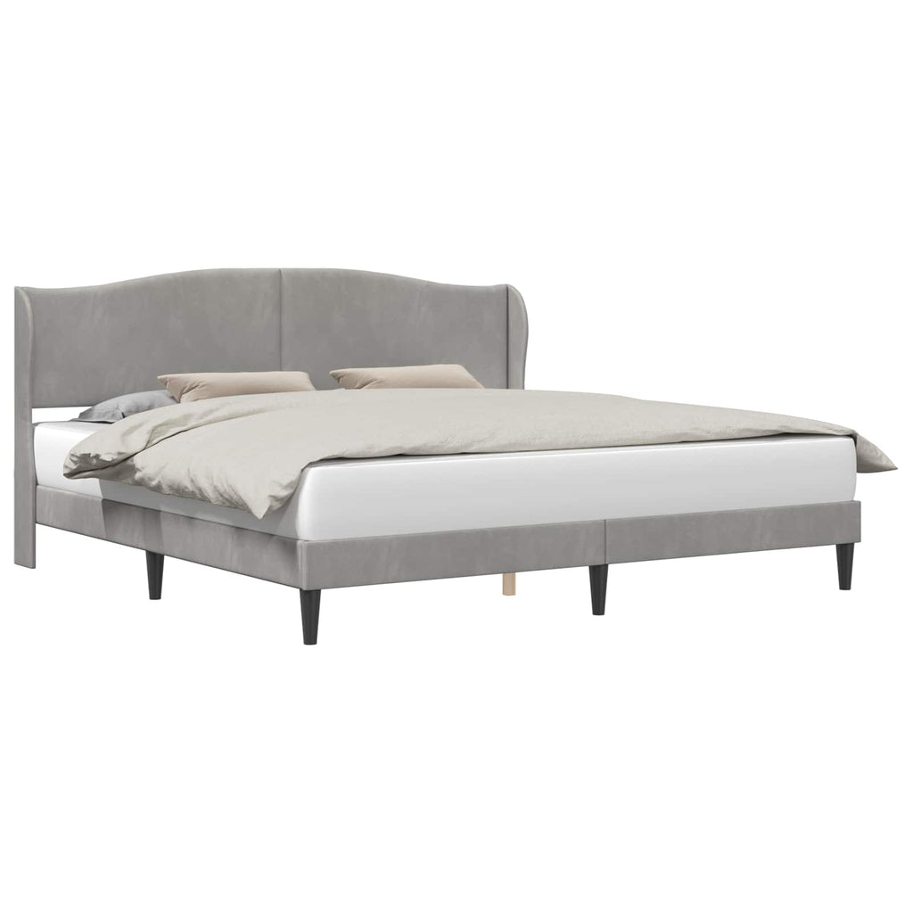 vidaXL Ramka łóżka Z zagłówkiem jasnoszary 200 x 200 cm Welur