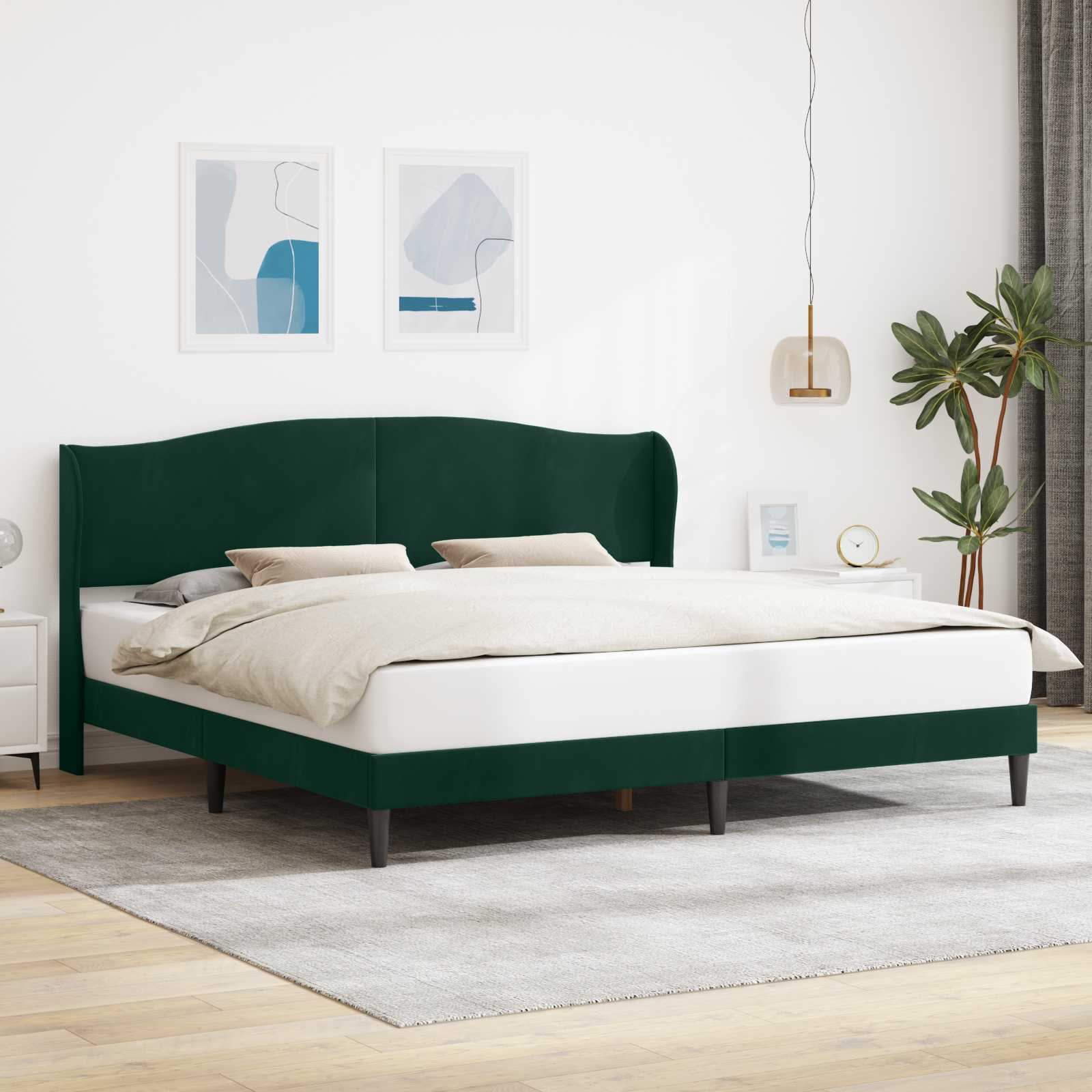 vidaXL Ramka łóżka Z zagłówkiem Ciemnozielony 200 x 200 cm Welur