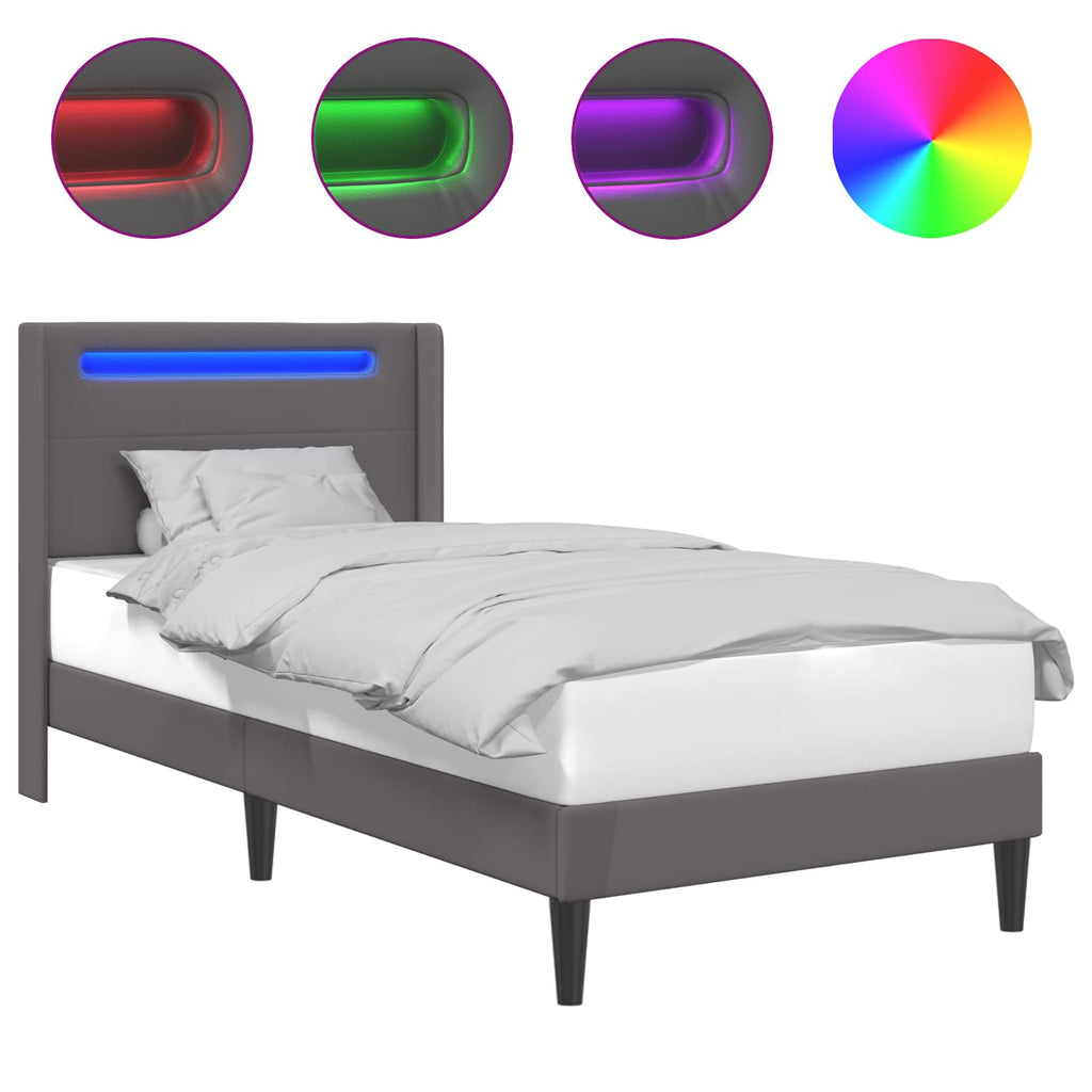 vidaXL Ramka łóżka z paskami LED Szary 80 x 200 cm Ekoskóra