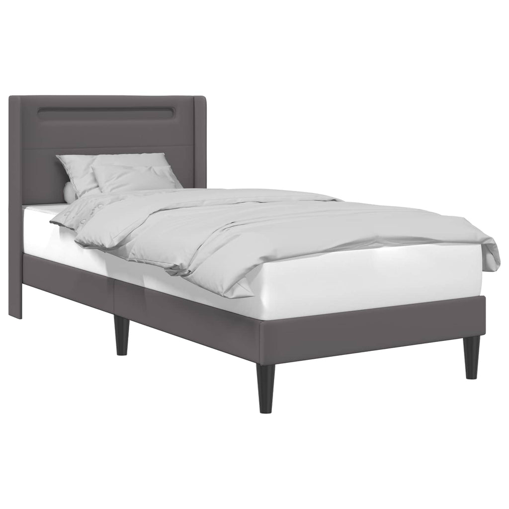 vidaXL Ramka łóżka z paskami LED Szary 80 x 200 cm Ekoskóra