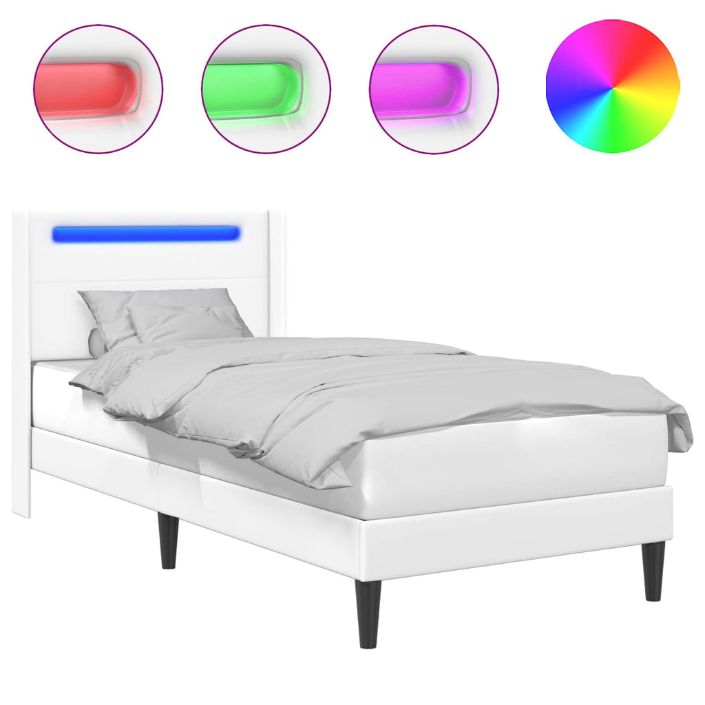 vidaXL Ramka łóżka z paskami LED Biały 80 x 200 cm Ekoskóra