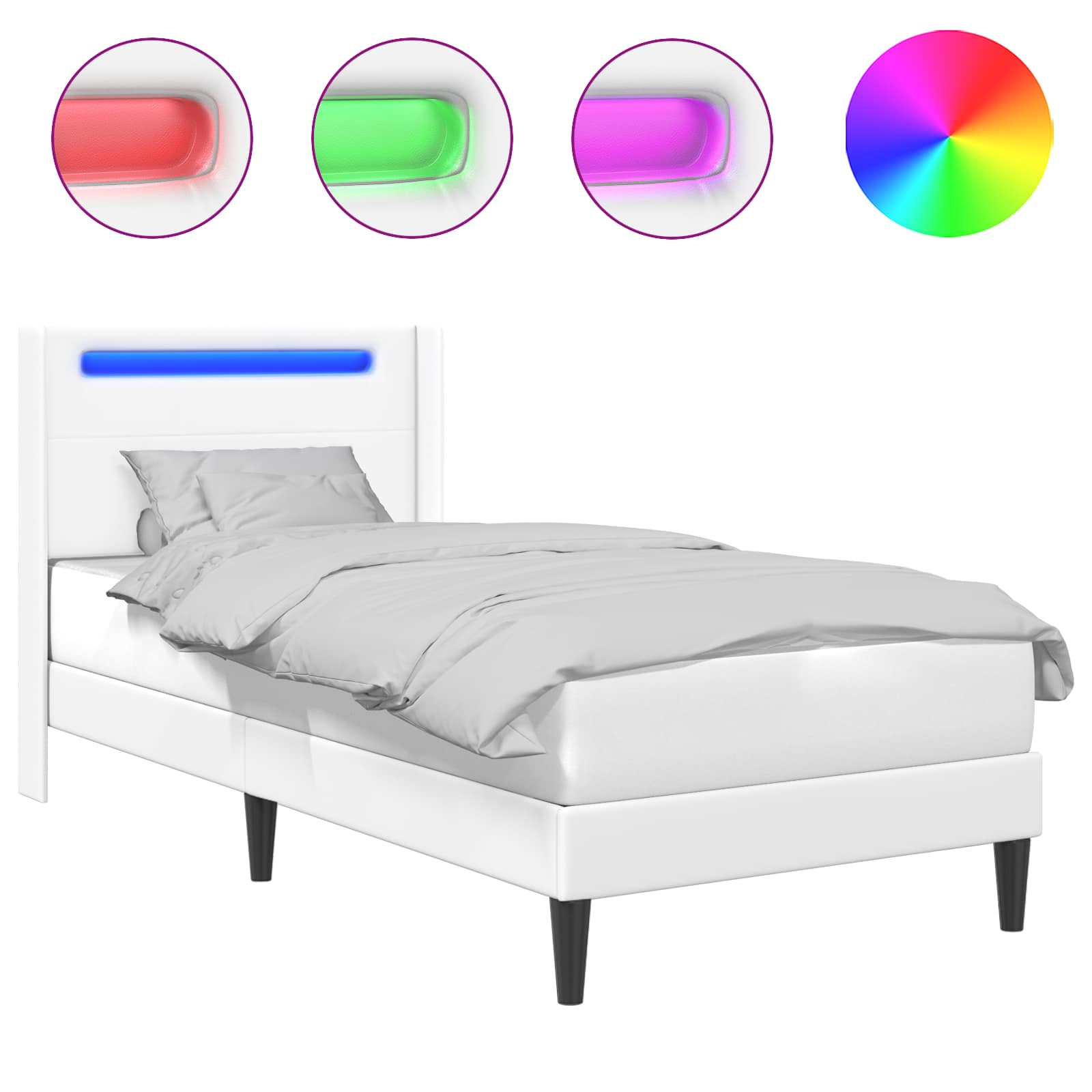 vidaXL Ramka łóżka z paskami LED Biały 80 x 200 cm Ekoskóra