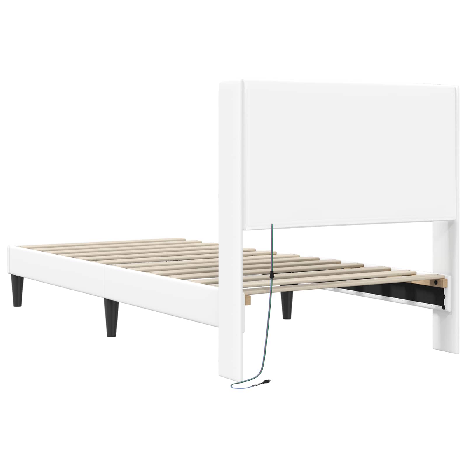 vidaXL Ramka łóżka z paskami LED Biały 90 x 190 cm Ekoskóra