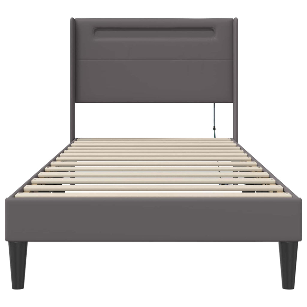 vidaXL Ramka łóżka z paskami LED Szary 90 x 200 cm Ekoskóra