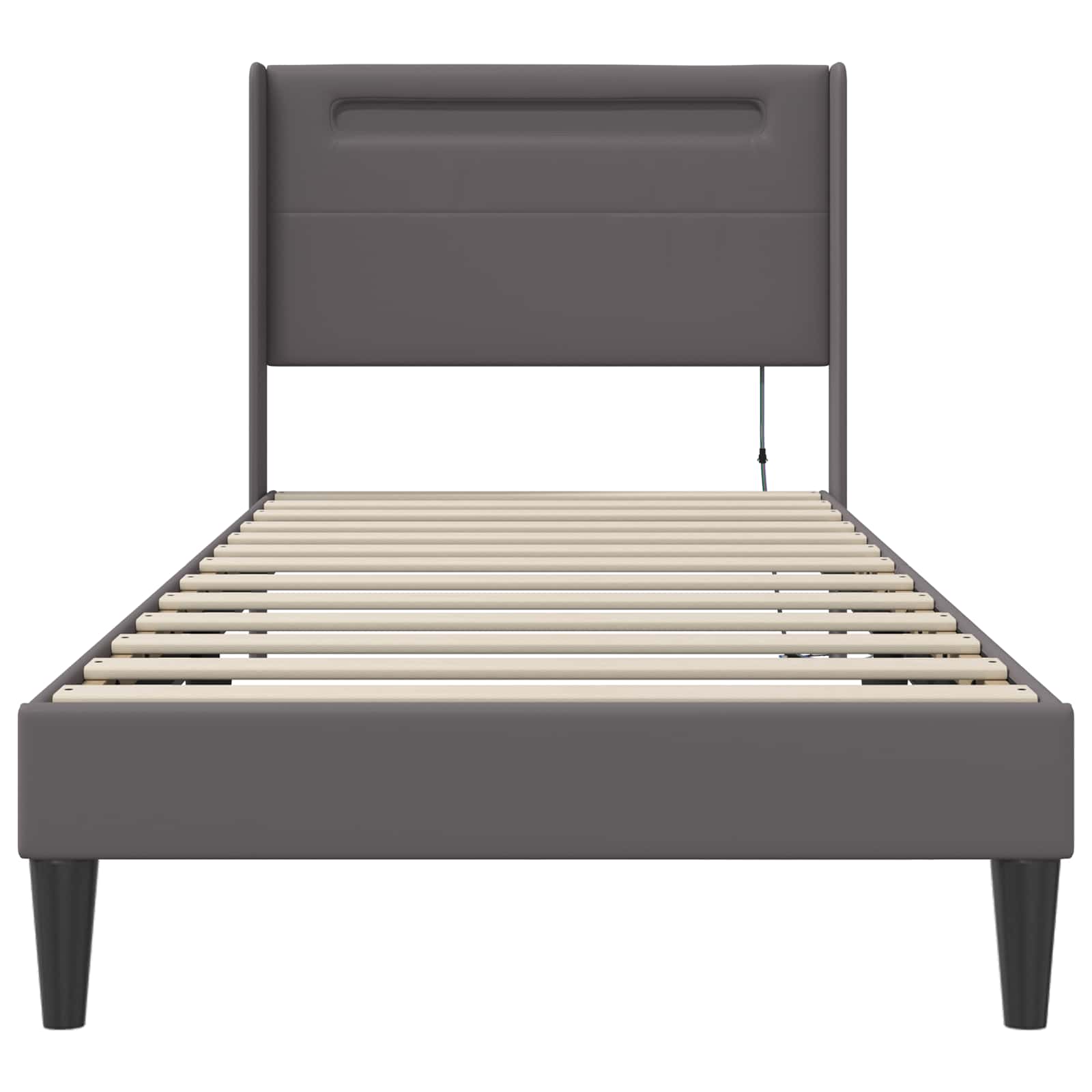 vidaXL Ramka łóżka z paskami LED Szary 90 x 200 cm Ekoskóra