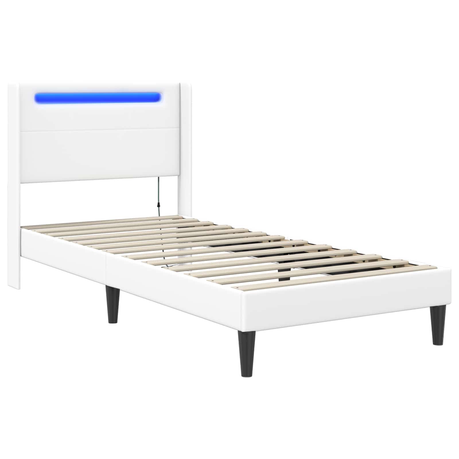 vidaXL Ramka łóżka z paskami LED Biały 90 x 200 cm Ekoskóra