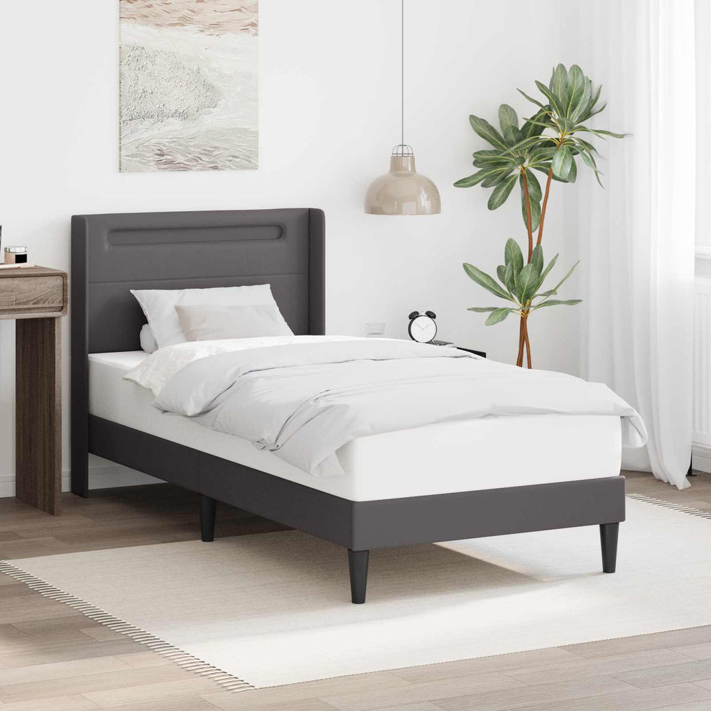 vidaXL Ramka łóżka z paskami LED Szary 100 x 200 cm Ekoskóra