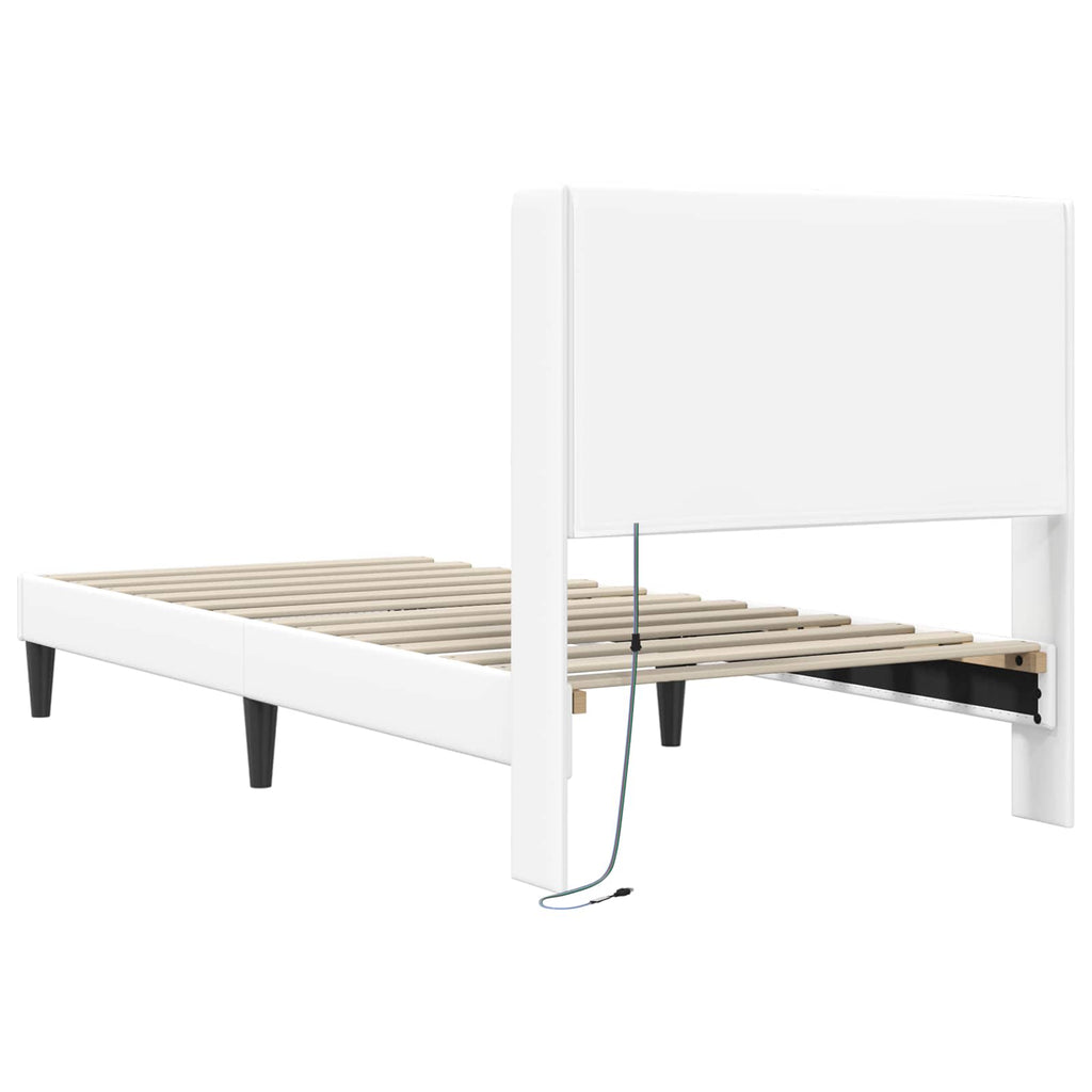 vidaXL Ramka łóżka z paskami LED Biały 100 x 200 cm Ekoskóra
