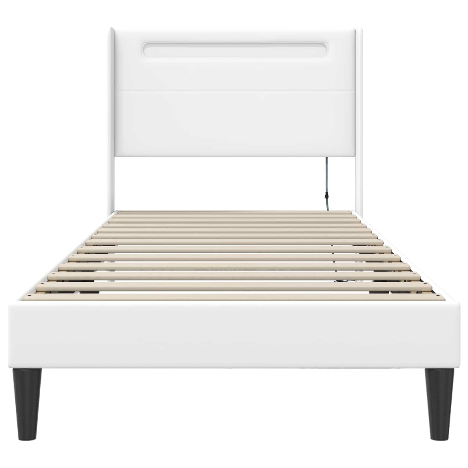 vidaXL Ramka łóżka z paskami LED Biały 100 x 200 cm Ekoskóra
