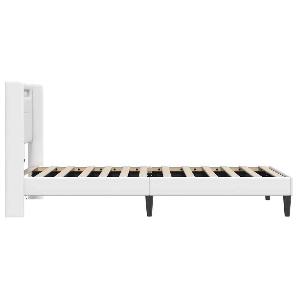 vidaXL Ramka łóżka z paskami LED Biały 100 x 200 cm Ekoskóra