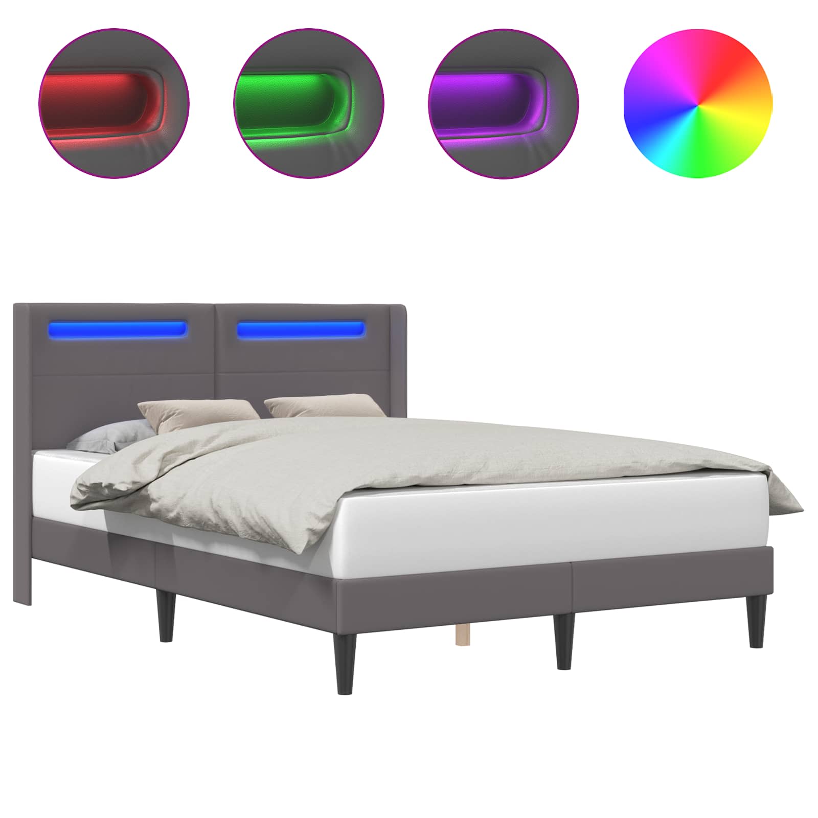 vidaXL Ramka łóżka z paskami LED Szary 120 x 190 cm Ekoskóra
