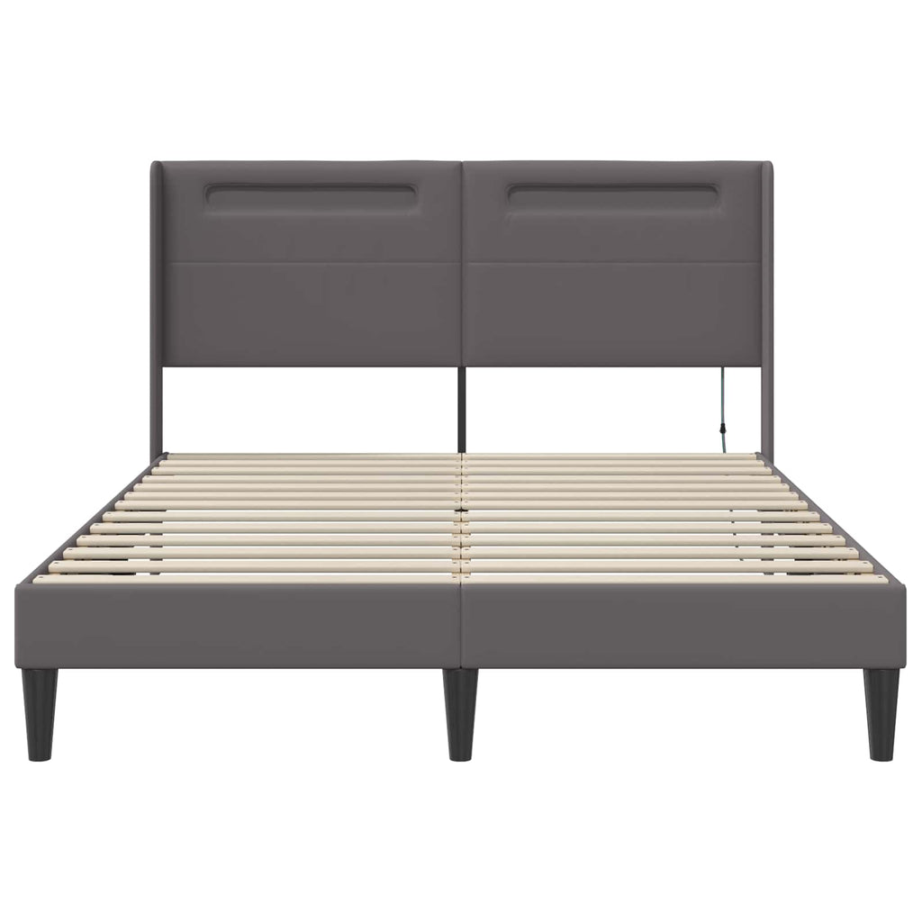 vidaXL Ramka łóżka z paskami LED Szary 120 x 200 cm Ekoskóra