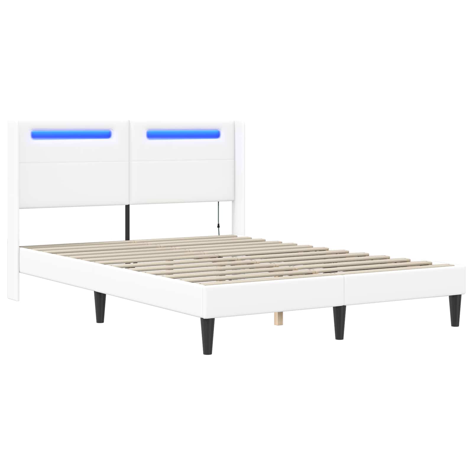 vidaXL Ramka łóżka z paskami LED Biały 120 x 200 cm Ekoskóra