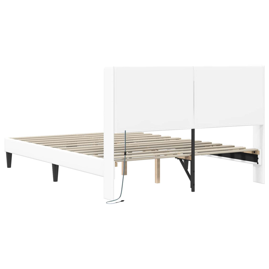 vidaXL Ramka łóżka z paskami LED Biały 120 x 200 cm Ekoskóra