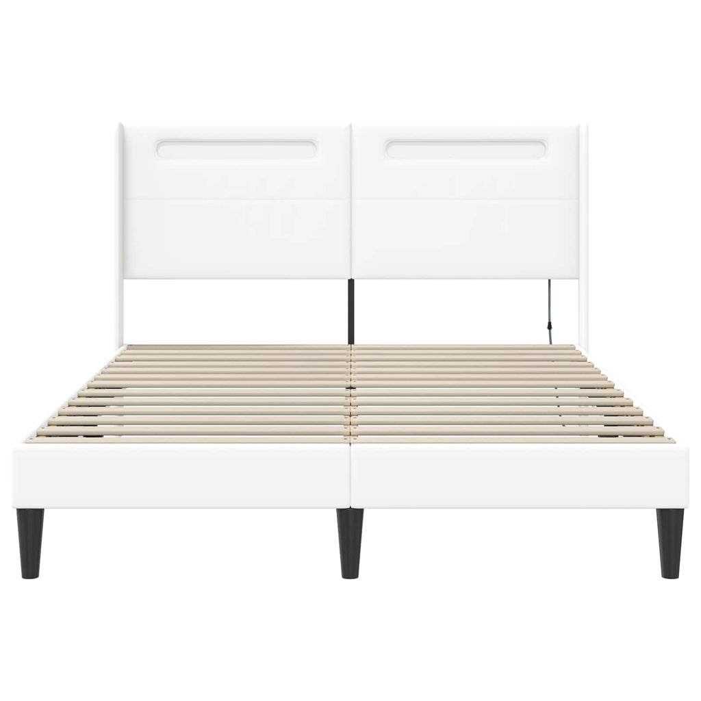 vidaXL Ramka łóżka z paskami LED Biały 120 x 200 cm Ekoskóra