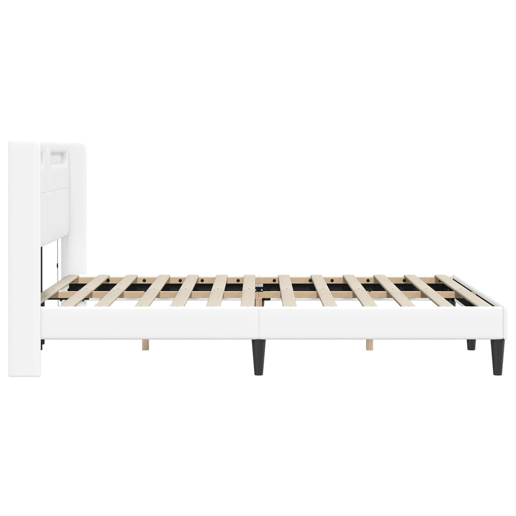 vidaXL Ramka łóżka z paskami LED Biały 120 x 200 cm Ekoskóra