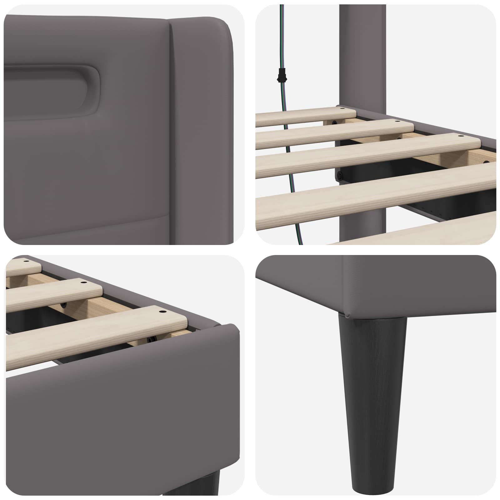 vidaXL Ramka łóżka z paskami LED Szary 140 x 190 cm Ekoskóra