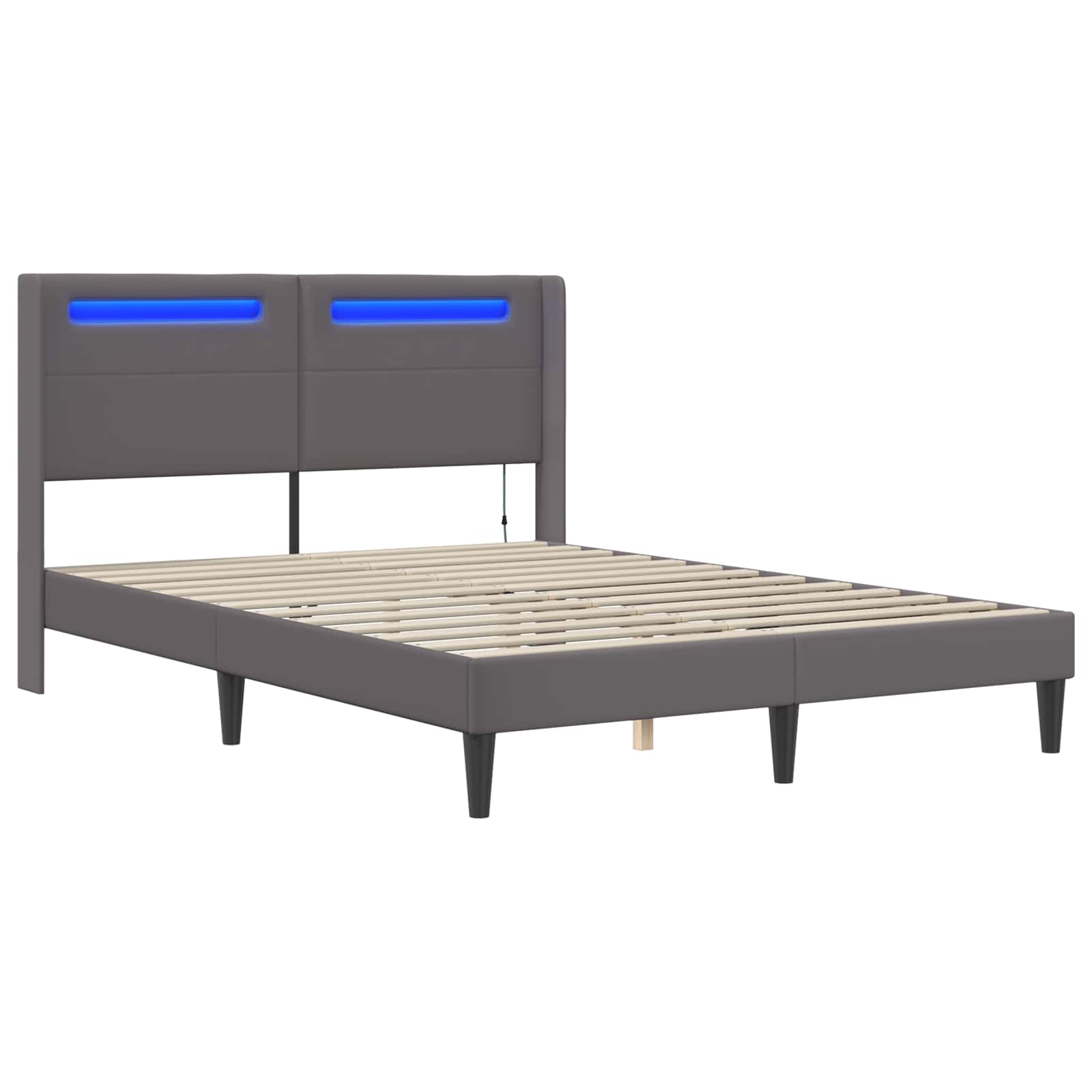 vidaXL Ramka łóżka z paskami LED Szary 140 x 190 cm Ekoskóra