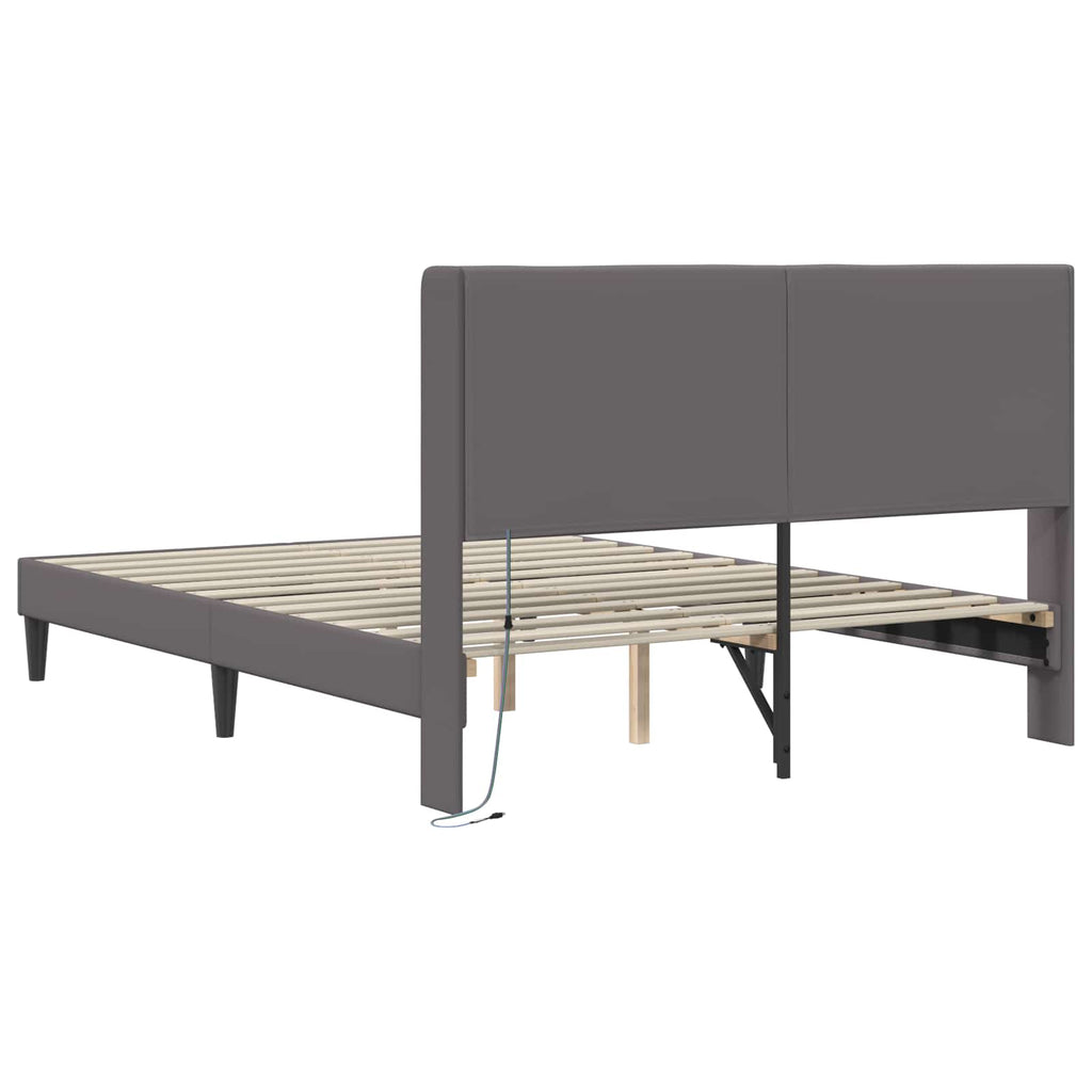 vidaXL Ramka łóżka z paskami LED Szary 140 x 190 cm Ekoskóra