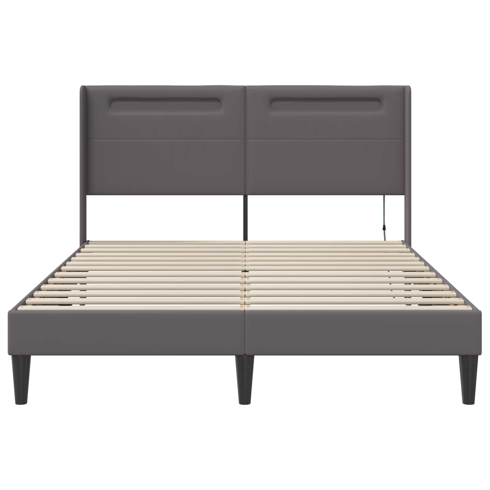 vidaXL Ramka łóżka z paskami LED Szary 140 x 190 cm Ekoskóra