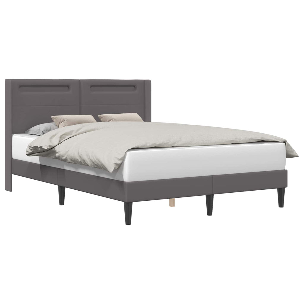 vidaXL Ramka łóżka z paskami LED Szary 140 x 190 cm Ekoskóra
