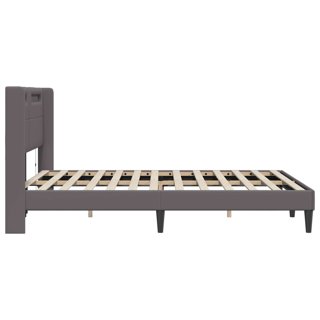 vidaXL Ramka łóżka z paskami LED Szary 140 x 190 cm Ekoskóra
