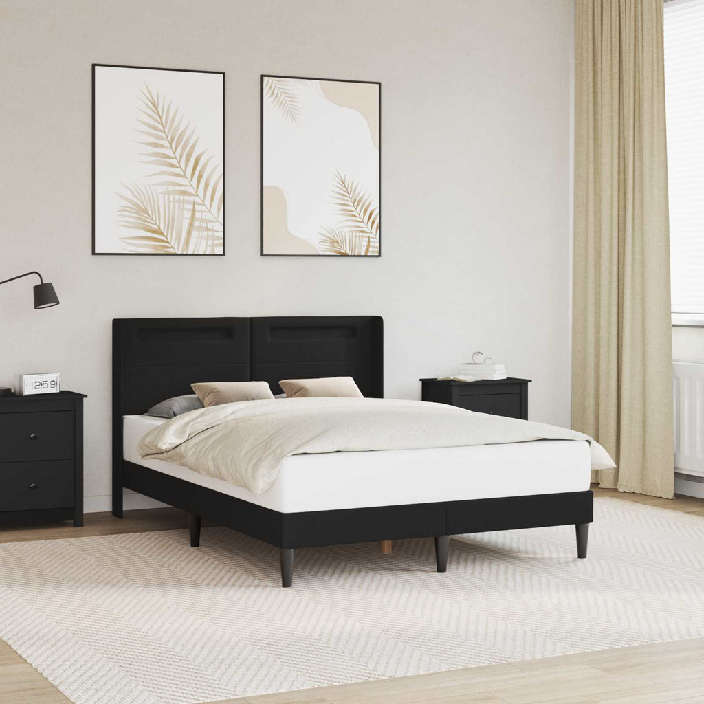 vidaXL Ramka łóżka z paskami LED Czarny 140 x 190 cm Ekoskóra