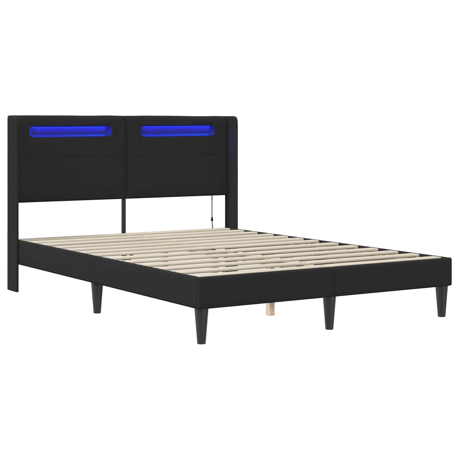 vidaXL Ramka łóżka z paskami LED Czarny 140 x 190 cm Ekoskóra