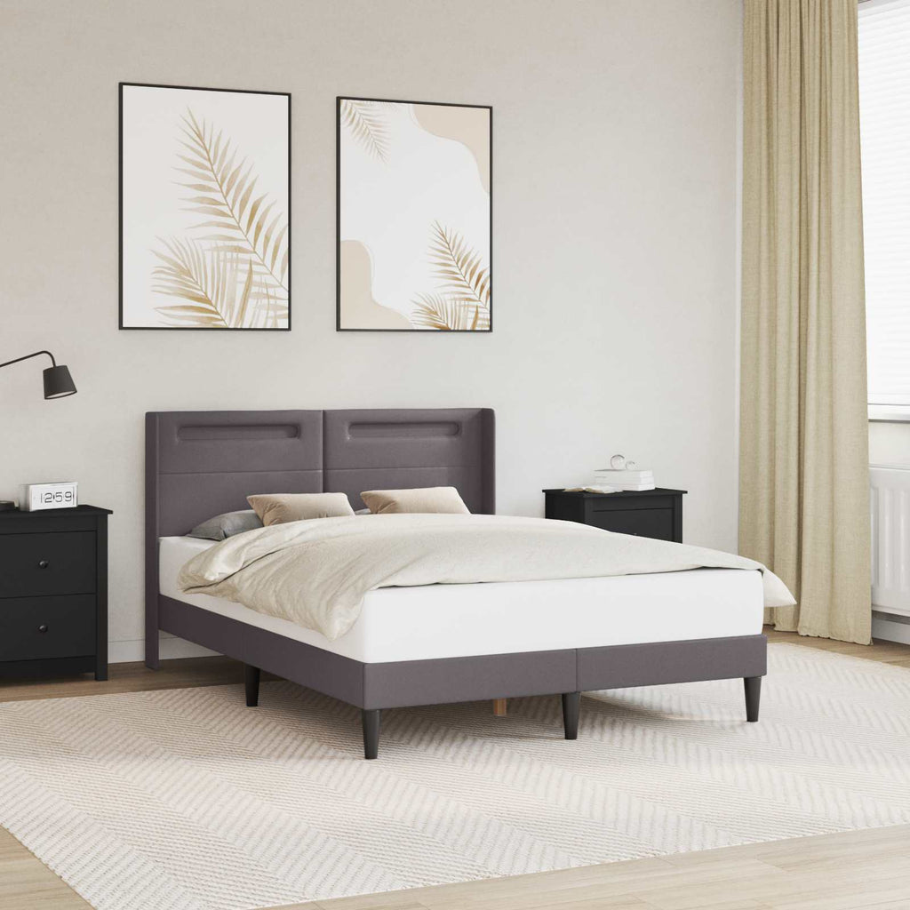 vidaXL Ramka łóżka z paskami LED Szary 140 x 200 cm Ekoskóra