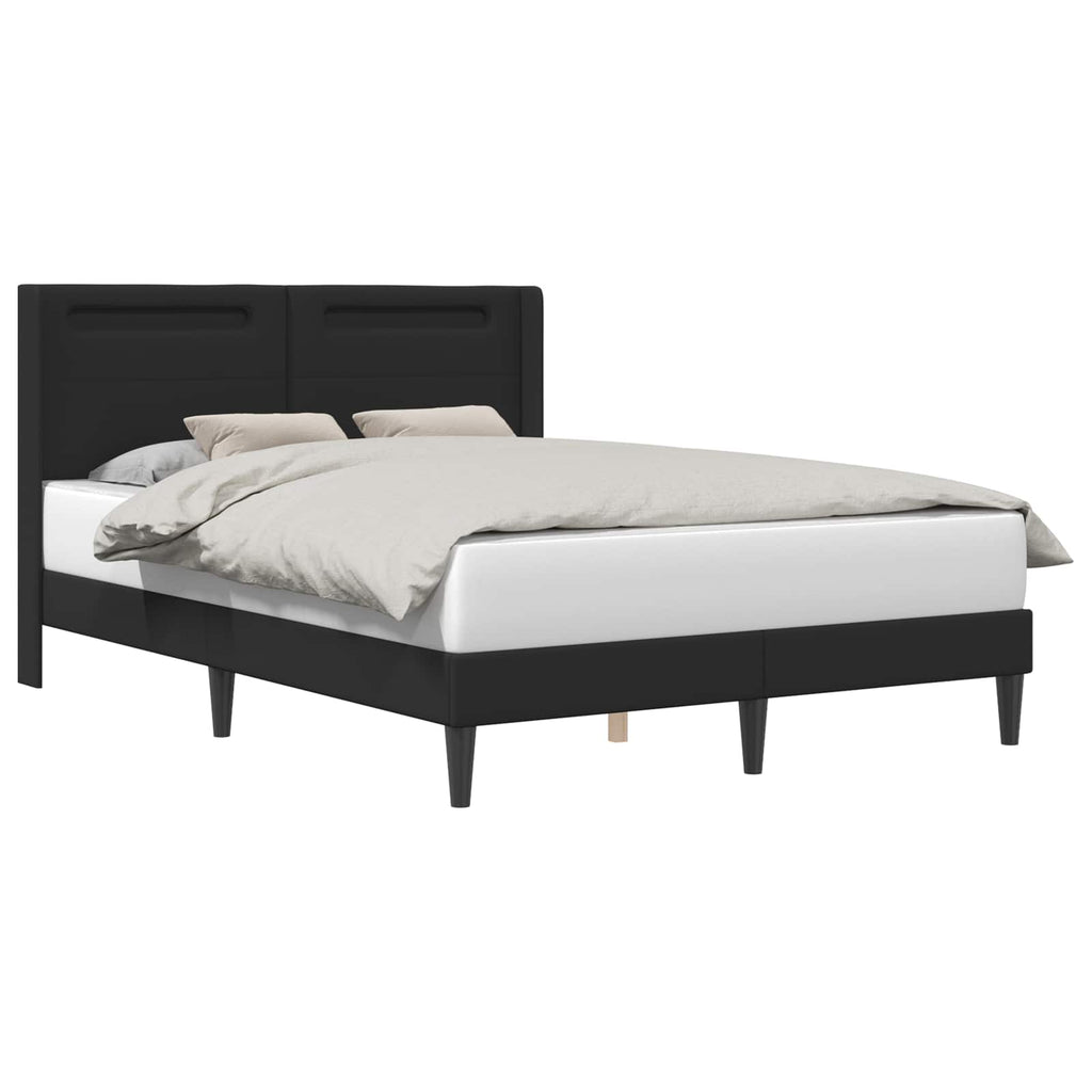 vidaXL Ramka łóżka z paskami LED Czarny 140 x 200 cm Ekoskóra