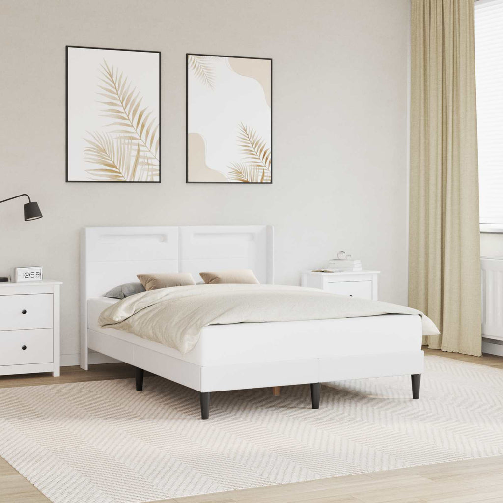 vidaXL Ramka łóżka z paskami LED Biały 140 x 200 cm Ekoskóra