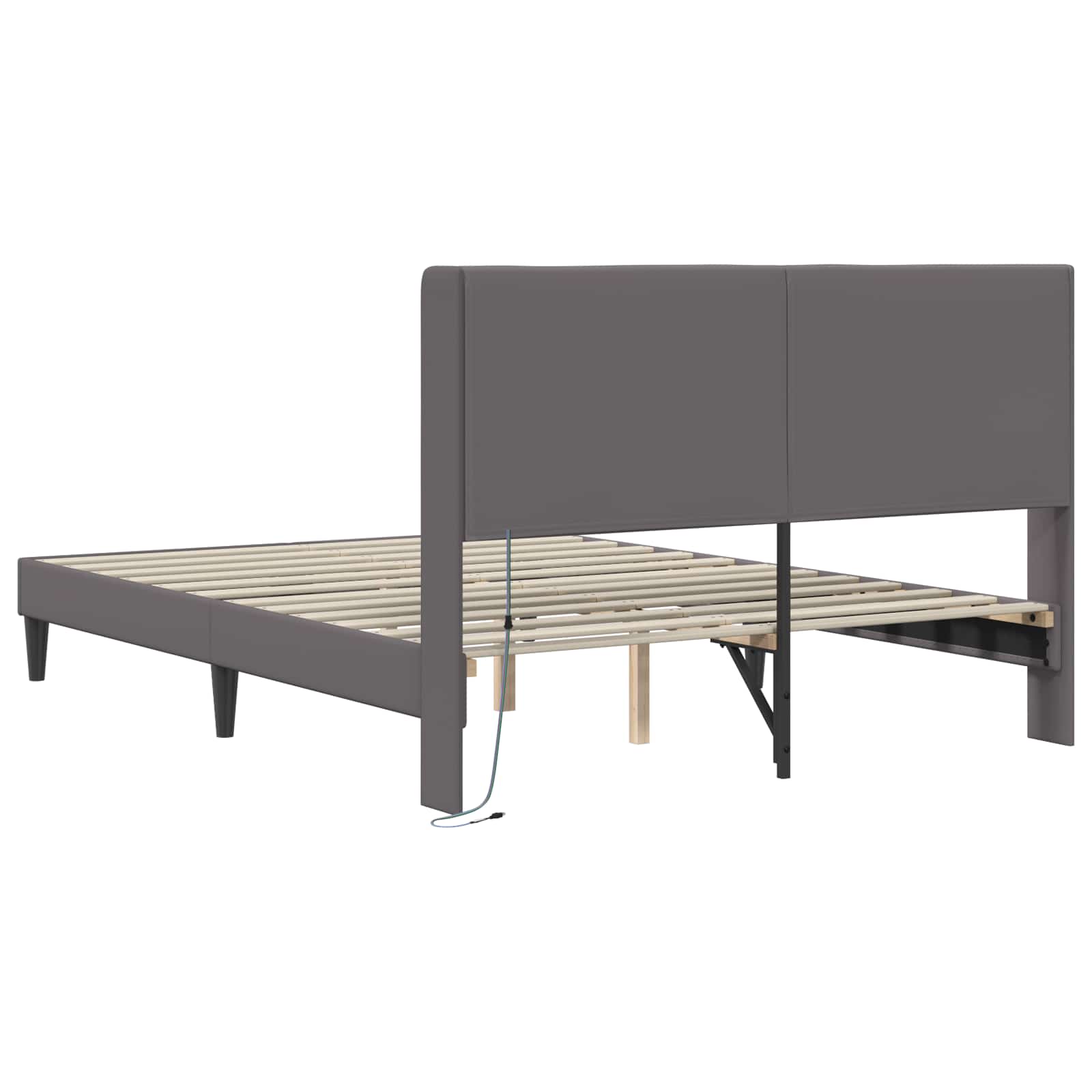 vidaXL Ramka łóżka z paskami LED Szary 160 x 200 cm Ekoskóra