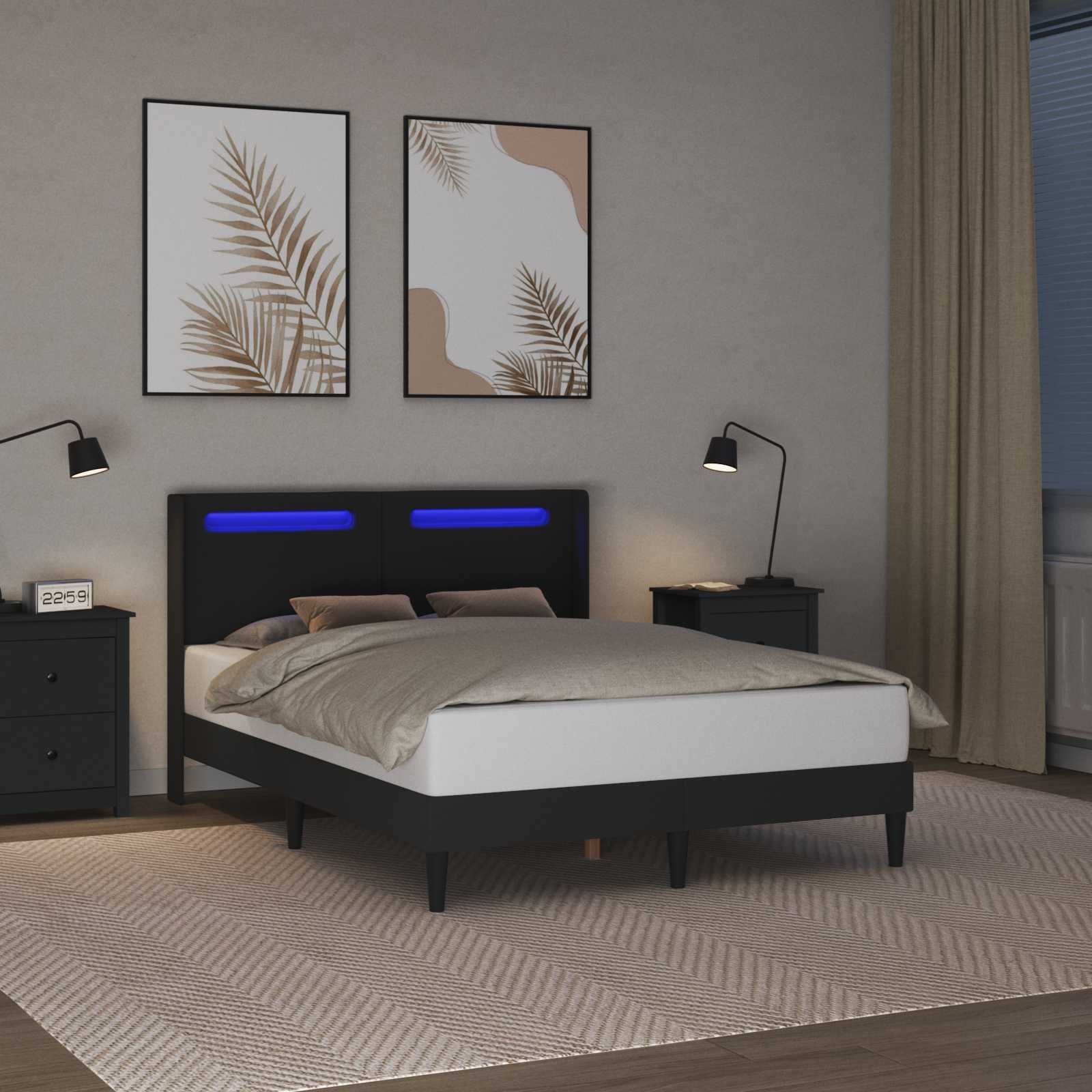 vidaXL Ramka łóżka z paskami LED Czarny 160 x 200 cm Ekoskóra