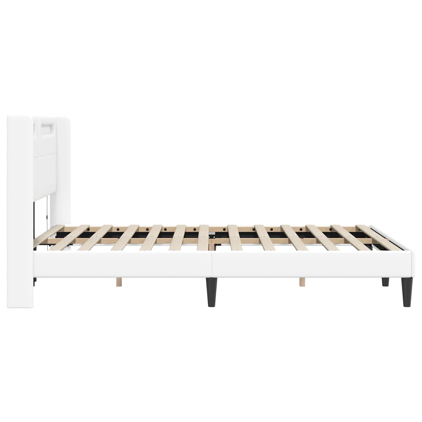 vidaXL Ramka łóżka z paskami LED Biały 160 x 200 cm Ekoskóra