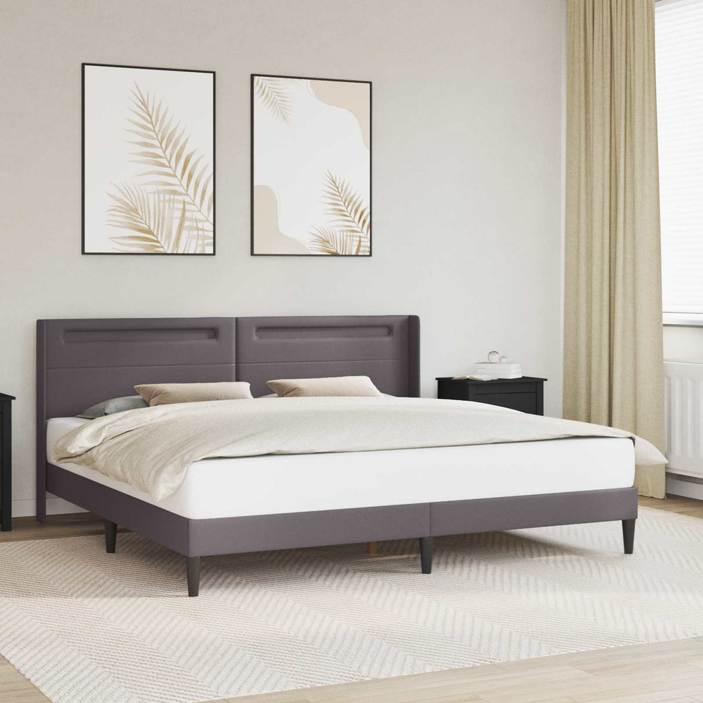 vidaXL Ramka łóżka z paskami LED Szary 180 x 200 cm Ekoskóra