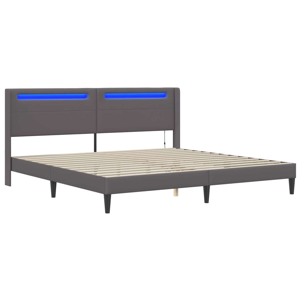 vidaXL Ramka łóżka z paskami LED Szary 180 x 200 cm Ekoskóra