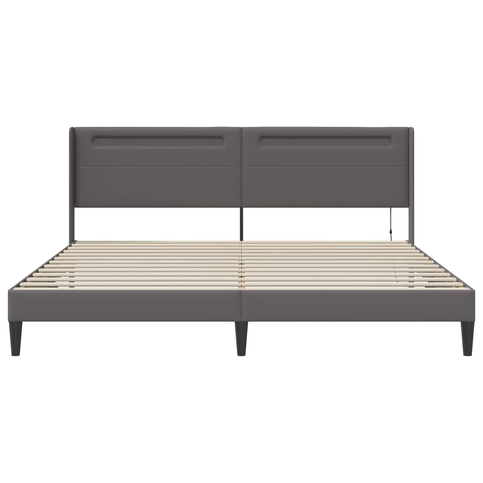 vidaXL Ramka łóżka z paskami LED Szary 180 x 200 cm Ekoskóra