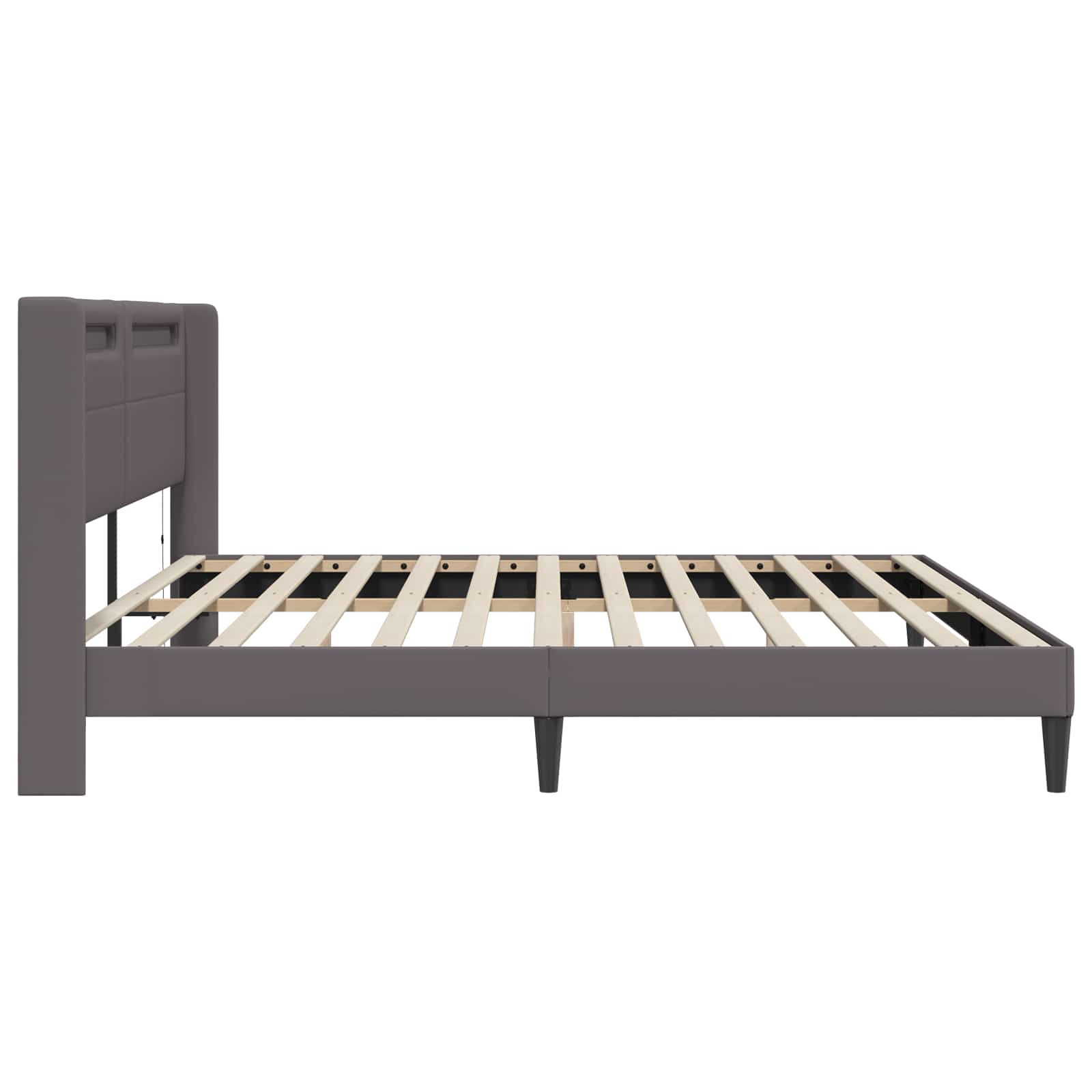 vidaXL Ramka łóżka z paskami LED Szary 180 x 200 cm Ekoskóra