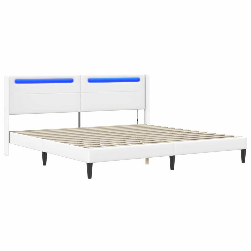 vidaXL Ramka łóżka z paskami LED Biały 180 x 200 cm Ekoskóra