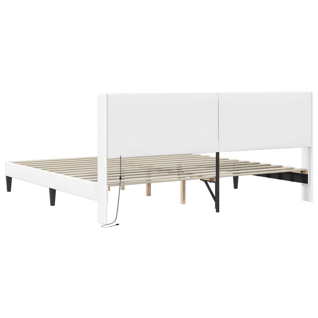 vidaXL Ramka łóżka z paskami LED Biały 180 x 200 cm Ekoskóra