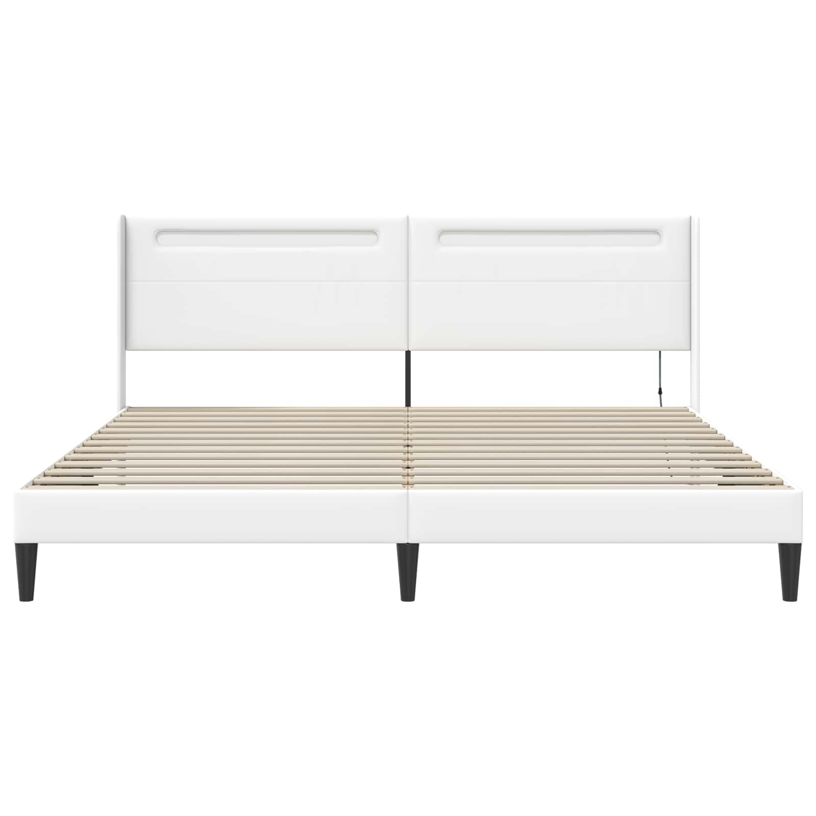 vidaXL Ramka łóżka z paskami LED Biały 180 x 200 cm Ekoskóra