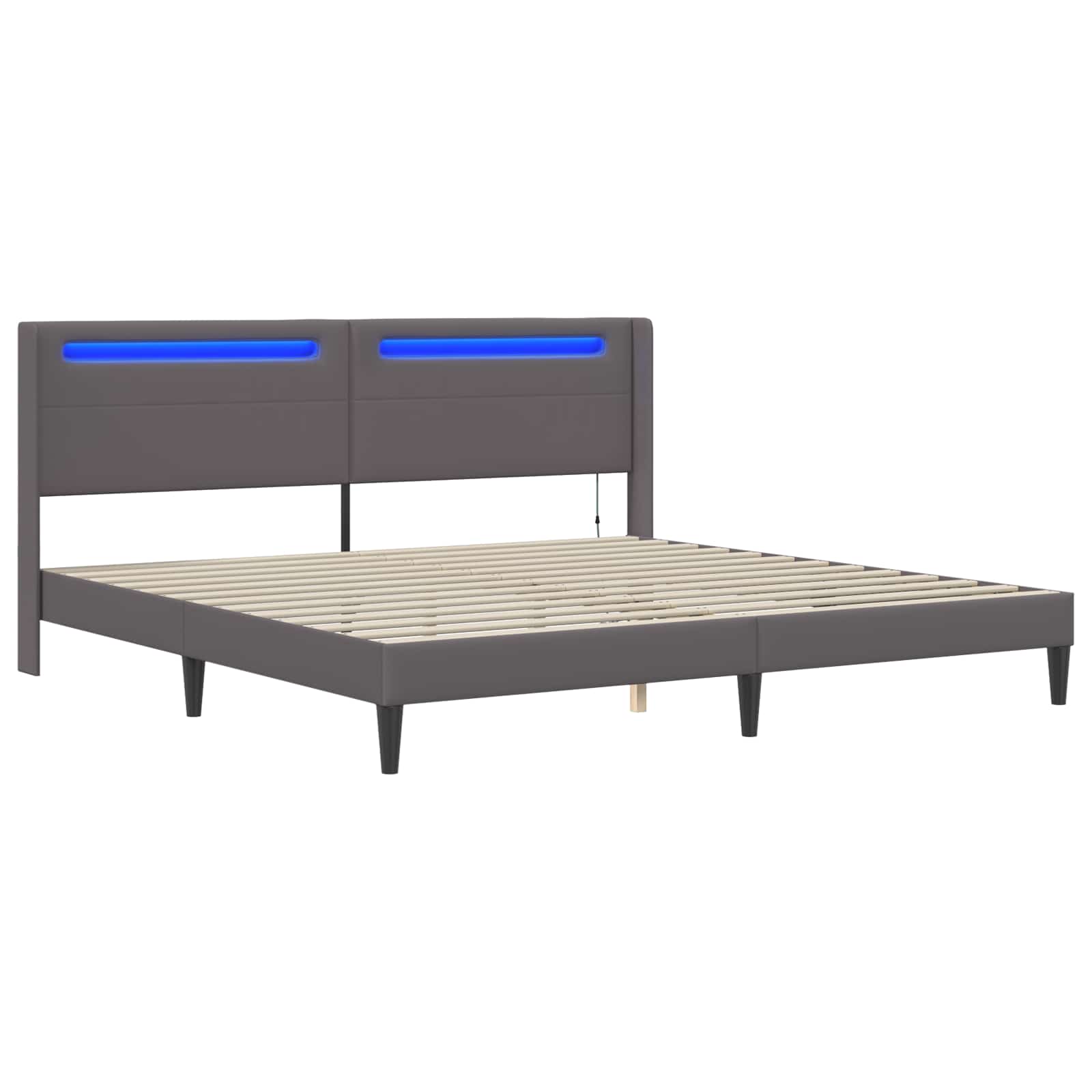 vidaXL Ramka łóżka z paskami LED Szary 200 x 200 cm Ekoskóra