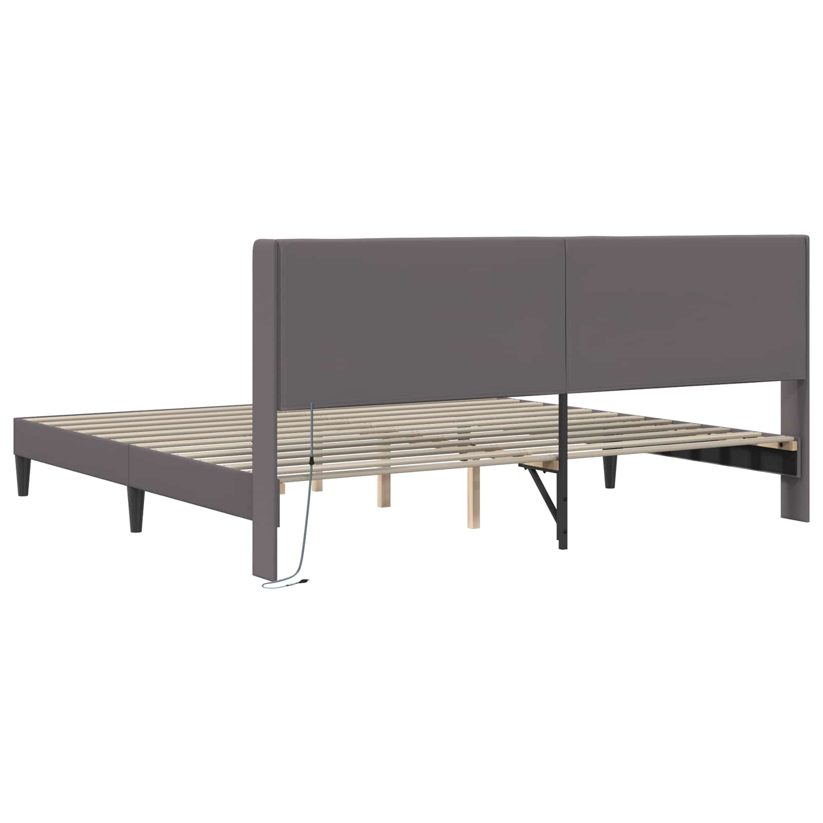 vidaXL Ramka łóżka z paskami LED Szary 200 x 200 cm Ekoskóra